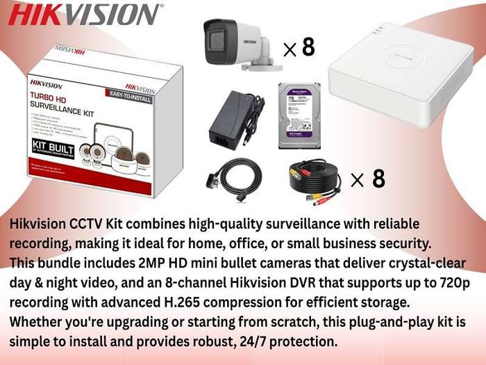 Hikvision 8CH 2MP CCTV Kit  1TB HDD with Zatech Ready Cables