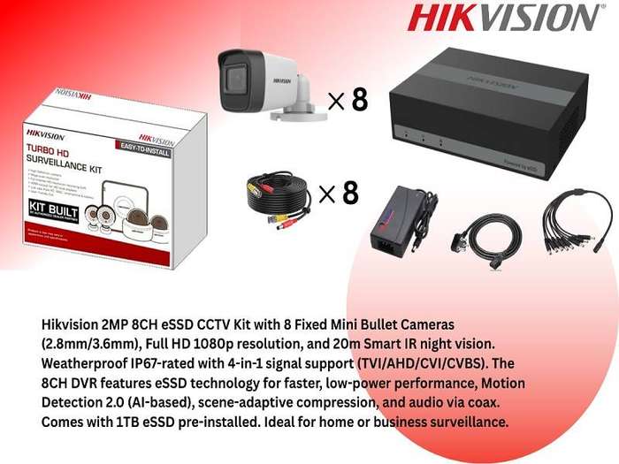 Hikvision 8CH eSSD DVR Kit with 1TB Built-in SSD & Zatech 20m Ready cables