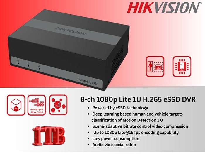 Hikvision 2MP 8CH eSSD (1TB) CCTV Full Kit With Zatech Junction Boxes