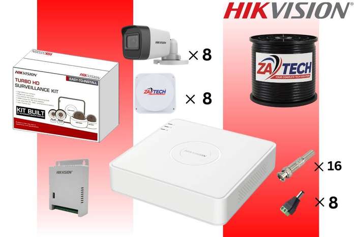 Hikvision 8CH CCTV Kit With Zatech RG59 Cable Roll, Junction Boxes
