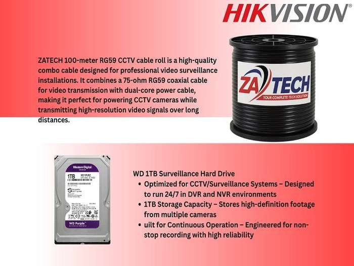 Hikvision 8CH eDVR CCTV Kit with Built-in 1TB SSD & Zatech RG59 Cable roll