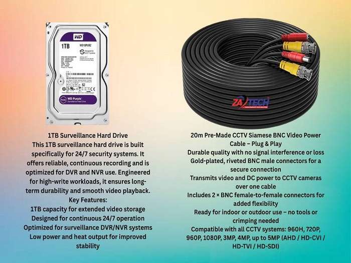 HiLook 4CH CCTV Kit with 2MP Cameras & ZATECH 20m Ready Cables
