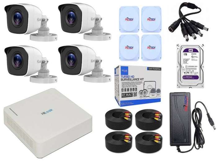 HiLook 4CH CCTV Kit with 2MP Cameras, 20m Cables, HDD & Junction Boxes