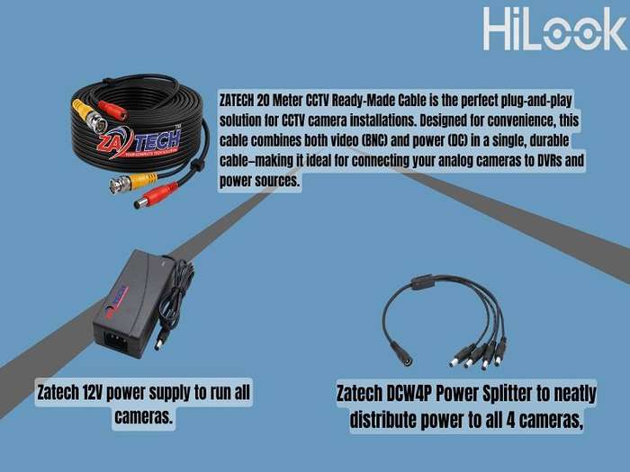 HiLook 4-Channel ColorVu CCTV Kit with 1TB HDD, Zatech ready Cables& JB