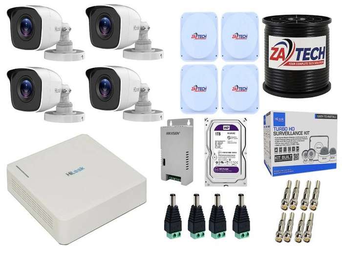 HiLook 4CH CCTV Kit with 4 Cameras, 1TB HDD, Zatech RG59 Roll & Connectors