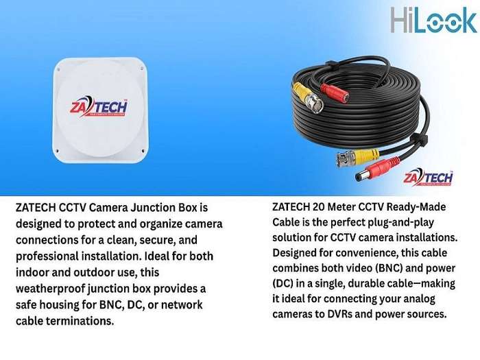 HiLook 8CH 2MP CCTV Kit with Ready Cables & Zatech Junction Boxes