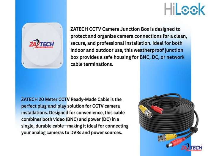HiLook 8CH Full CCTV Kit With 1TB HDD, Zatech Ready Cables, Junction Box