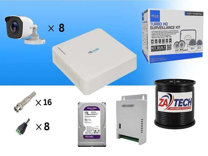 HiLook 8CH 2MP CCTV Kit with 1TB WD HDD, Zatech RG59 Cable roll