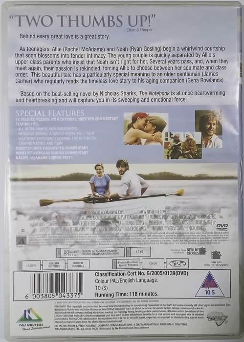 THE NOTEBOOK Ryan Gosling DVD