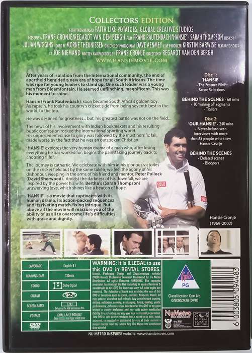 HANSIE A True Story DVD