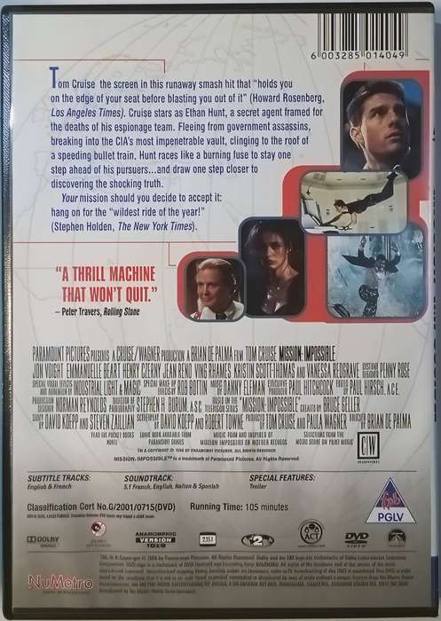 MISSION: IMPOSSIBLE Tom Cruise DVD