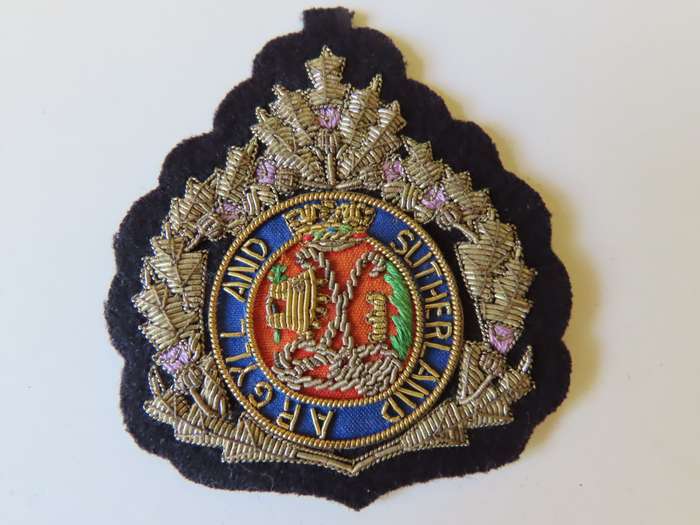 Great Britain -Argyll and Sutherland Blazer Badge - Silver Bullion Wire - Small Size