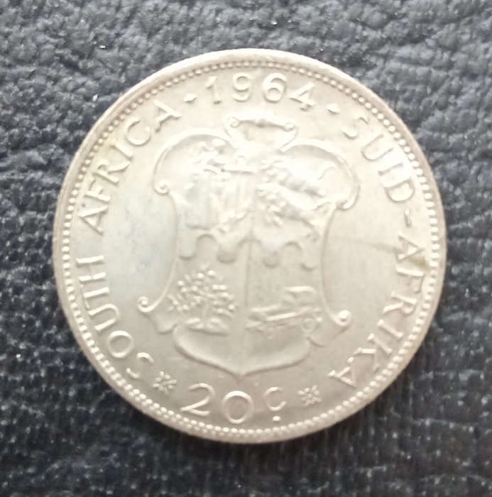 1964 South African 20 cent coin