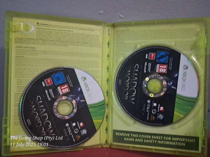 XBOX 360 SHADOW OF MORDOR - NO MANUAL