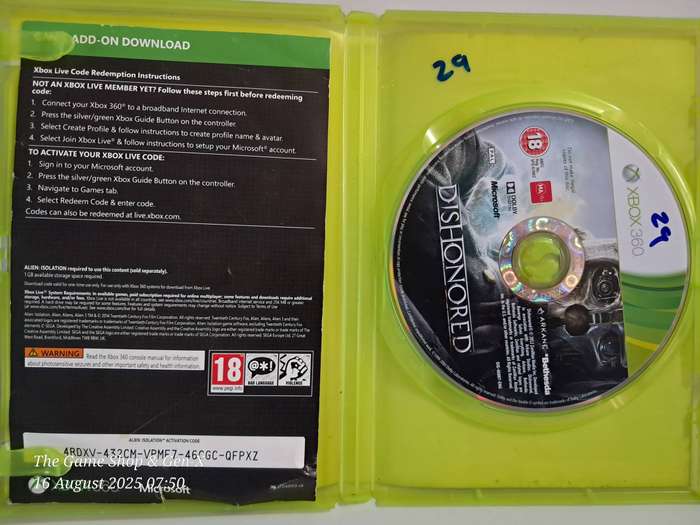 XBOX 360 DISHONORED - CIB
