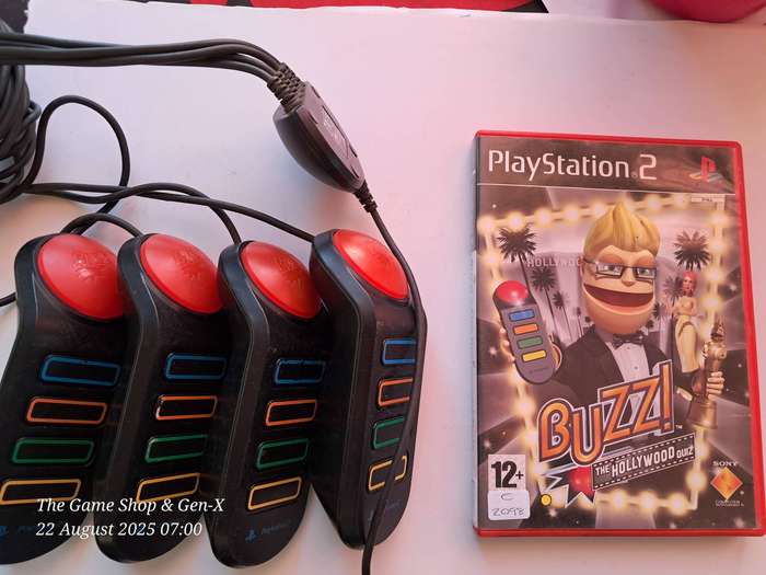 PS2 BUZZ CONTROLLERS + BUZZ HOLLYWOOD QUIZ