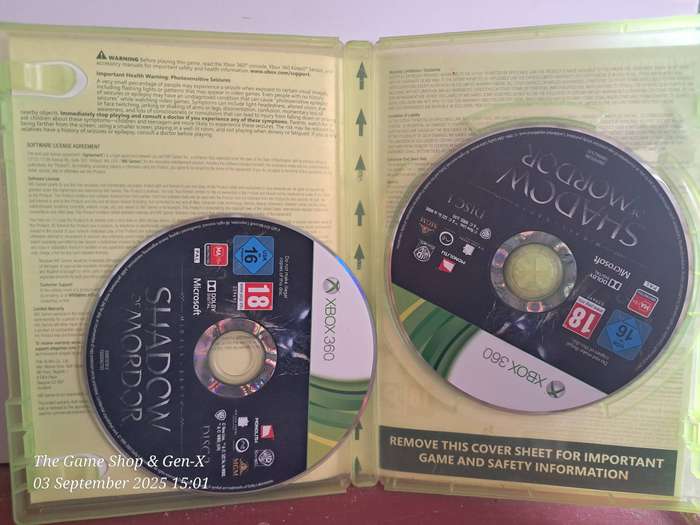 XBOX 360 SHADOW OF MORDOR - NO MANUAL
