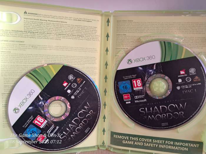 XBOX 360 SHADOW OF MORDOR - NO MANUAL
