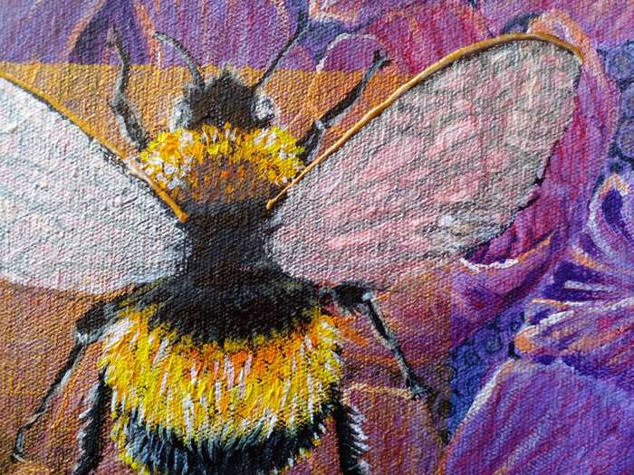 "Bumblebee on Purple Flowers" Original Painting by South African Artist, Cherie Roe Dirksen