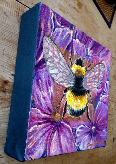 "Bumblebee on Purple Flowers" Original Painting by South African Artist, Cherie Roe Dirksen