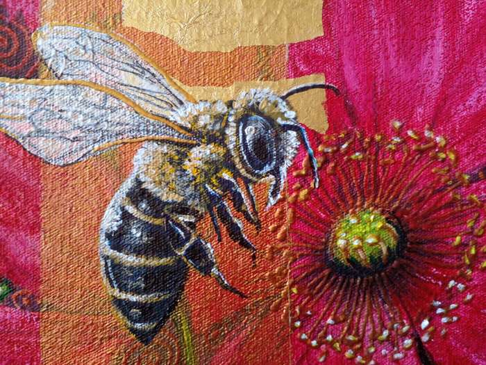 "Honey Bee with Poppy" Original Painting by South African Artist, Cherie Roe Dirksen