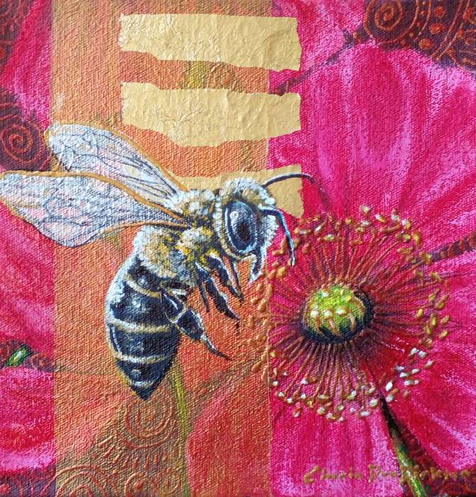 "Honey Bee with Poppy" Original Painting by South African Artist, Cherie Roe Dirksen