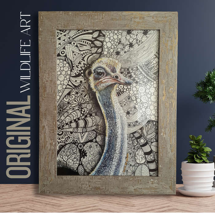 Framed Original OSTRICH Painting by Cherie Roe Dirksen