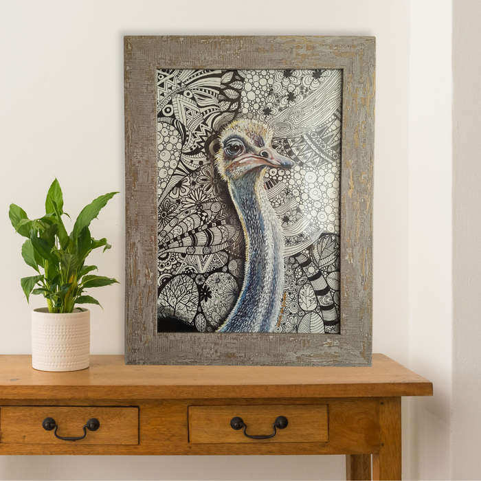 Framed Original OSTRICH Painting by Cherie Roe Dirksen