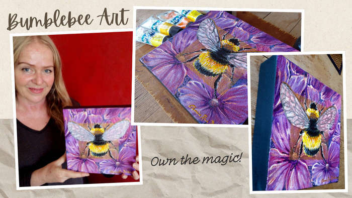 "Bumblebee on Purple Flowers" Original Painting by South African Artist, Cherie Roe Dirksen
