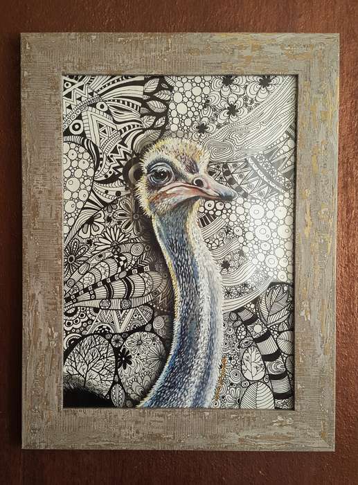 Framed Original OSTRICH Painting by Cherie Roe Dirksen