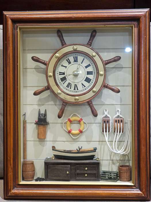 Ship Wheel Framed Clock