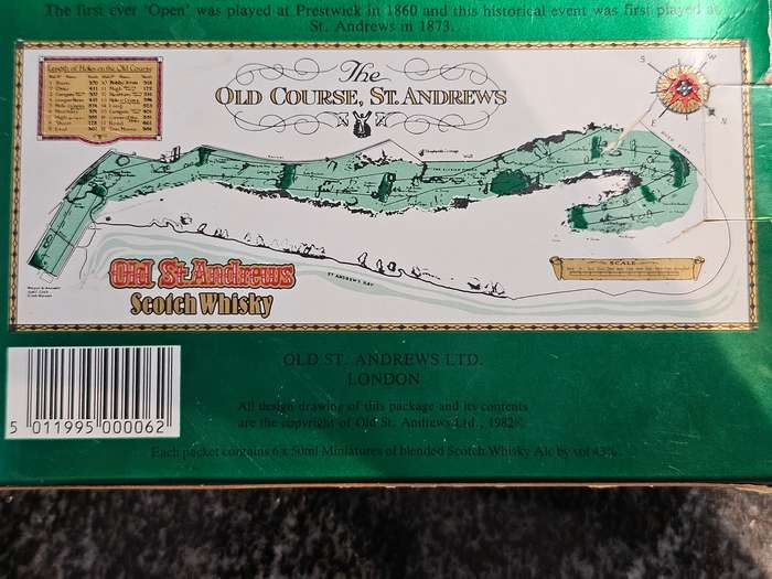 Old St Andrews Fine Blended Scotch Whiskey Boxed Set of Six Golf Ball Miniatures Shots