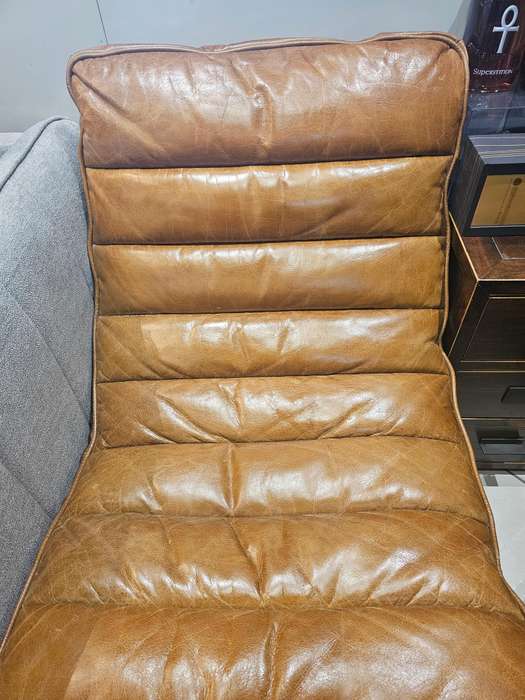Lounger Chair - Stainless Steel and Brown Leather
