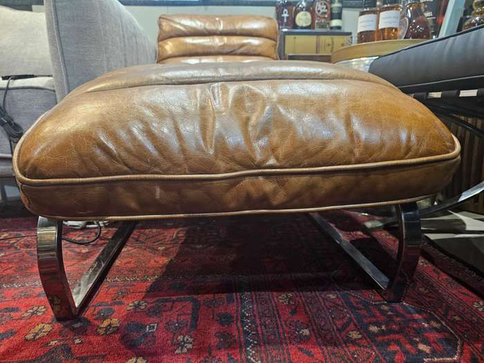 Lounger Chair - Stainless Steel and Brown Leather