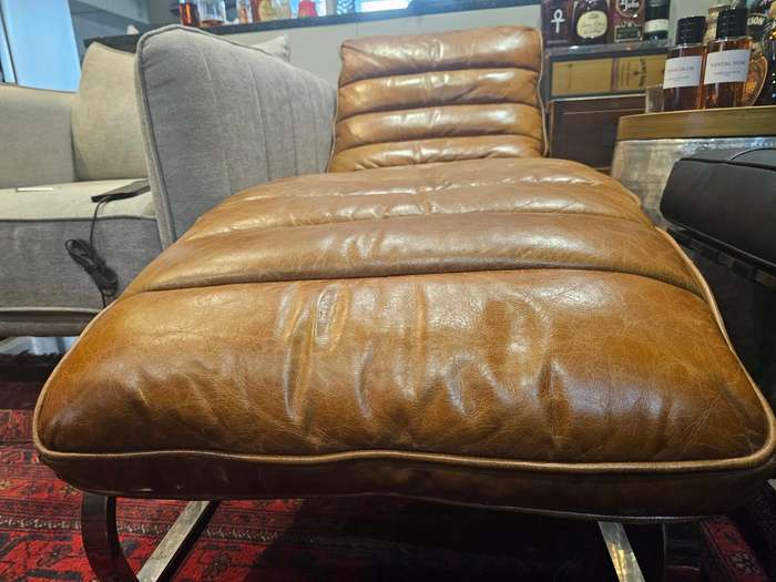 Lounger Chair - Stainless Steel and Brown Leather