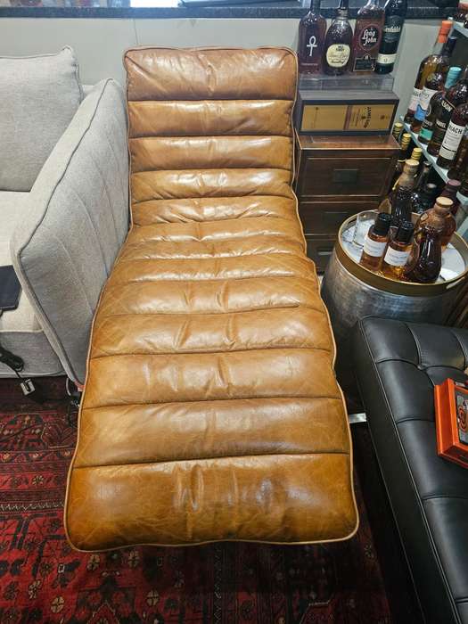 Lounger Chair - Stainless Steel and Brown Leather
