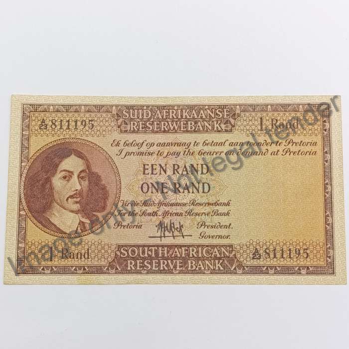 MH de Kock Banknote One Rand 1961 uncirculated with creases