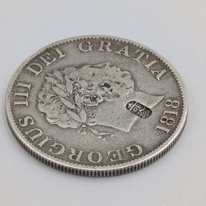 Britain 1818 George 3 half crown with Assay chop (rare) + Number chop used in China