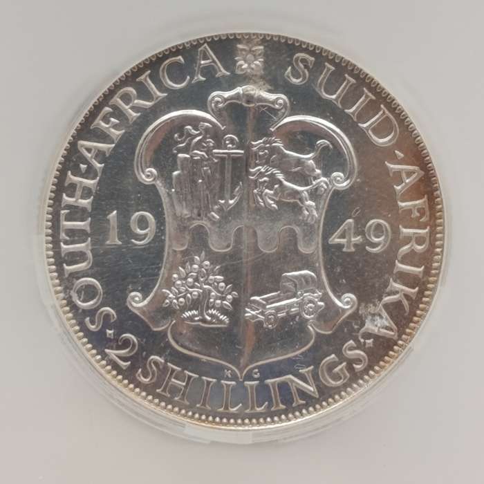 1949 South Africa Proof 2 shilling - mintage only 800 Graded proof 65