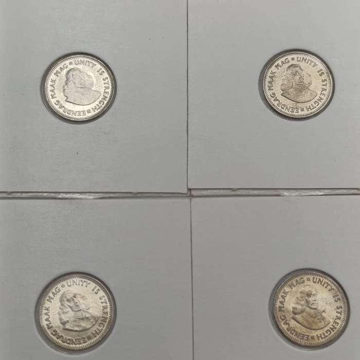 Set of RSA 1961 to 1964 silver 2 1/2 cent tickeys - uncirculated