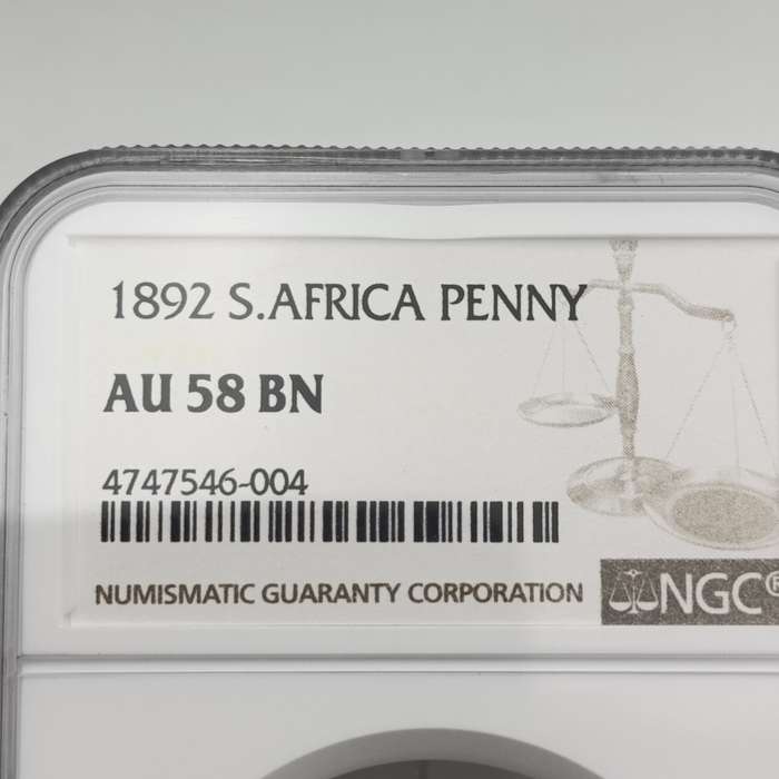 1892 ZAR Kruger Penny graded AU58 BN by NGC