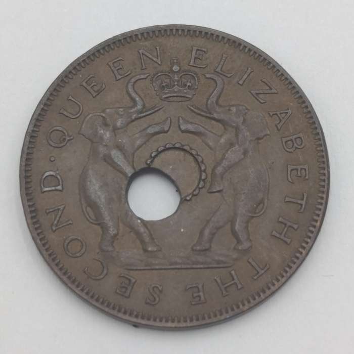 Rhodesia & Nyasaland 1953 Penny with error offset center punch