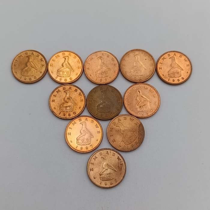 Zimbabwe Lot of 11 one cent coins - excellent