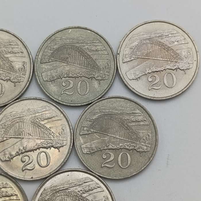 Zimbabwe lot 9 x 20 cent coins 1980, 1983, 1987, 1988, 1989, 1991, 1994, 1997 & 2002