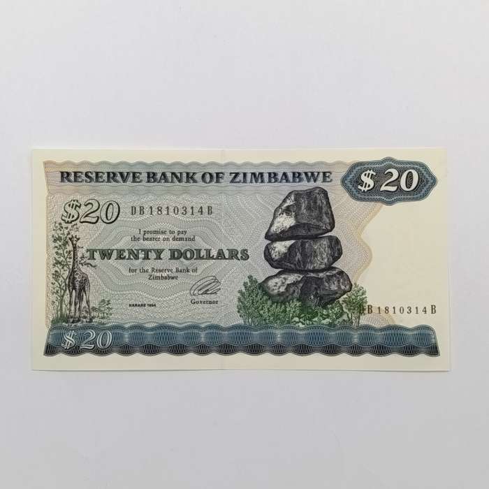 Zimbabwe 1994 Harare $20 Pick 4d pair of uncirculated banknotes with consecutive numbers