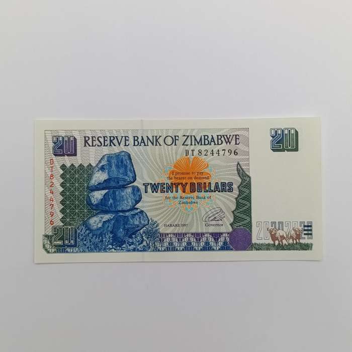 Zimbabwe Harare 1997 $20 lot of 4 uncirculated notes with consecutive numbers