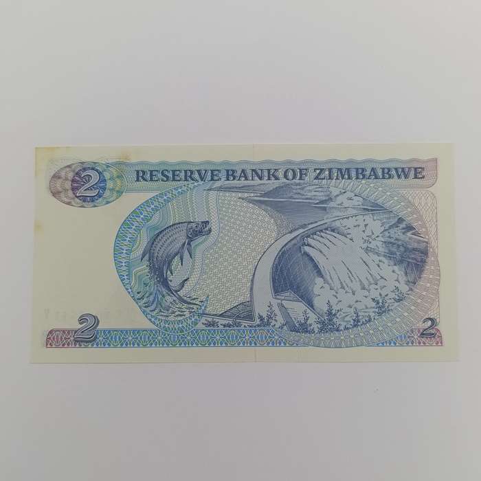 Zimbabwe $2 uncirculated banknote Pick 1d Harare 1994 long neck watermark