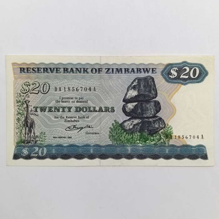Zimbabwe $20 Saltsburg 1980 uncirculated banknote (Pick 049)