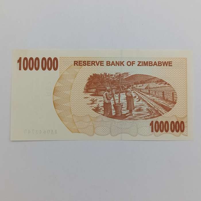 Zimbabwe One million dollars 1 Jan 2008 set of 5x AA banknotes with consecutive numbers