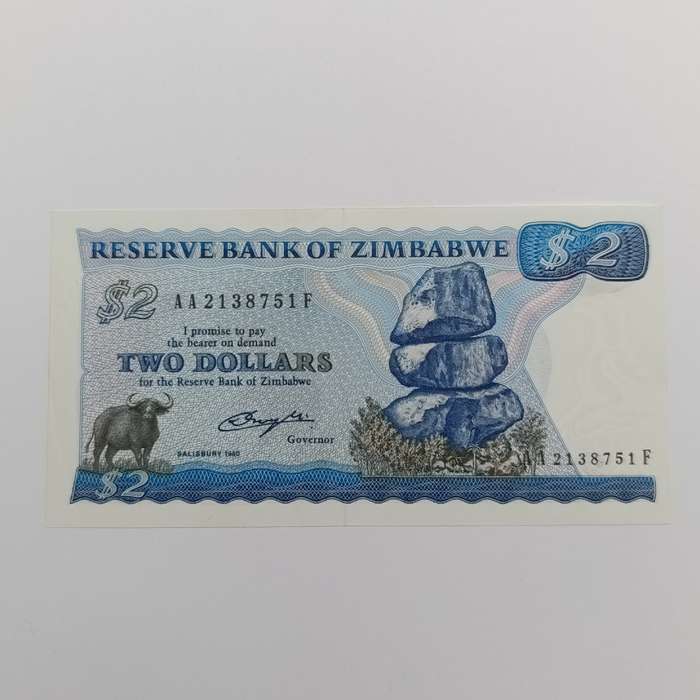 Zimbabwe $2 Salisbury 1980 uncirculated AA note